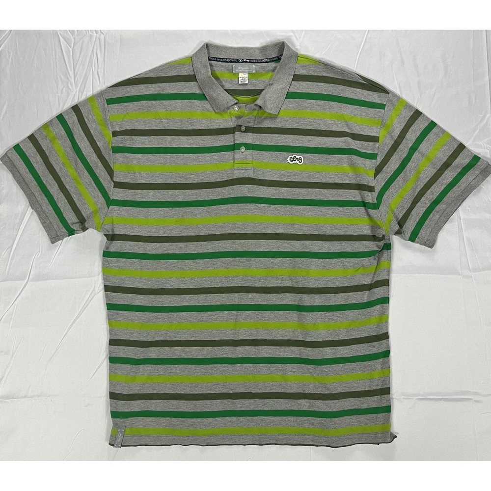 LRG Mr. Clean Polo Mens XXXL 3XL Striped Green Gray Roots & Equipment Cotton